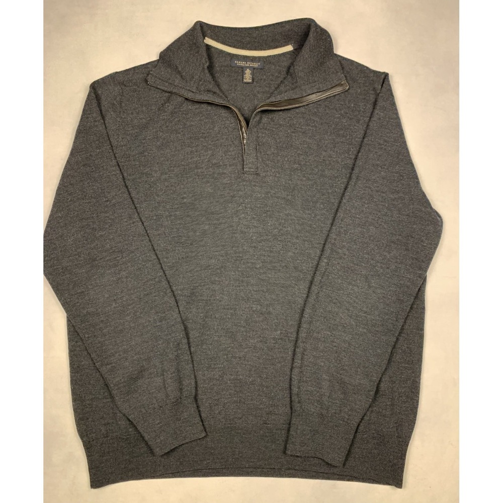 Banana Republic Merino Wool Sweater Mens XL Gray 1/4 Zip Extra Fine